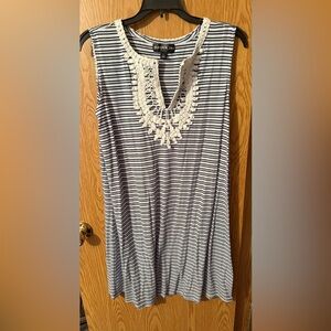 Blue and White Striped Sleeveless Dress